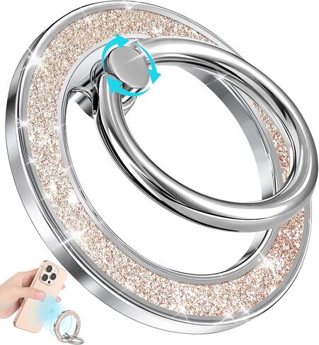 Phone Ring Holder Compatible with MagSafe - Magnetic Cell Phone Grip for Women Cute Magnet Removable Finger Ring Grip Stand Glitter Sparkle for iPhone 16 15 14 13 Pro Max Plus, Rainbow in Saudi Arabia