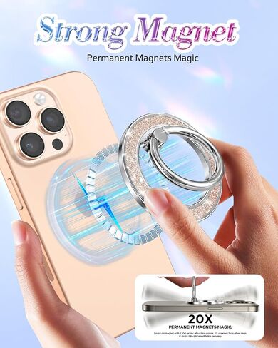 Phone Ring Holder Compatible with MagSafe - Magnetic Cell Phone Grip for Women Cute Magnet Removable Finger Ring Grip Stand Glitter Sparkle for iPhone 16 15 14 13 Pro Max Plus, Rainbow in Saudi Arabia