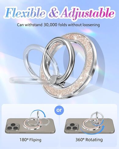 Phone Ring Holder Compatible with MagSafe - Magnetic Cell Phone Grip for Women Cute Magnet Removable Finger Ring Grip Stand Glitter Sparkle for iPhone 16 15 14 13 Pro Max Plus, Rainbow in Saudi Arabia