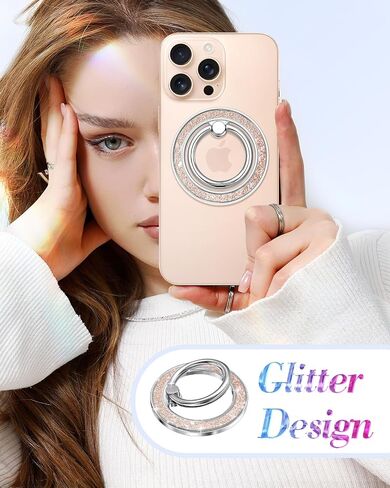 Phone Ring Holder Compatible with MagSafe - Magnetic Cell Phone Grip for Women Cute Magnet Removable Finger Ring Grip Stand Glitter Sparkle for iPhone 16 15 14 13 Pro Max Plus, Rainbow in Saudi Arabia