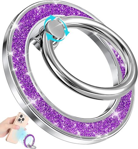 Phone Ring Holder Compatible with MagSafe - Magnetic Cell Phone Grip for Women Cute Magnet Removable Finger Ring Grip Stand Glitter Sparkle for iPhone 16 15 14 13 Pro Max Plus, Rainbow in Saudi Arabia