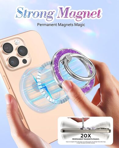 Phone Ring Holder Compatible with MagSafe - Magnetic Cell Phone Grip for Women Cute Magnet Removable Finger Ring Grip Stand Glitter Sparkle for iPhone 16 15 14 13 Pro Max Plus, Rainbow in Saudi Arabia