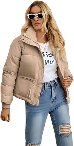 سترة نسائية منتفخة ذات ياقة ثابتة ومعاطف شتوية دافئة منتفخة مبطنة in Kuwait