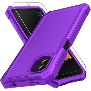 Muoktcm for Samsung Galaxy Xcover 6 Pro Case, with Screen Protector, Dual Layer Structure Protection, Shock-Absorbing Corners TPU Bumper, Heavy Duty Rugged Protective (SM-G736) Phone (Purple)