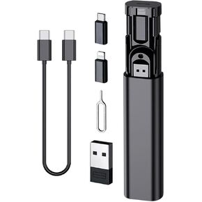 Multi USB Charging Adapter Cable Kit, USB C to Ligh-ting Adapter Box, Conversion Set USB A Type C Lightn-ing Micro Adapter Kit,60W Charging and Data Transfer Cable Kit Sim Tray Eject Tool Slots