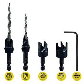 JNB Pro Countersink Drill Bit Set 5PC #4, 6, 8, 10, 12 High Speed M2 Steel Wood Drill Bit Set 4 Flute 1/4 Hex Shank, Stop Collar Set Brocas Para Madera One Step Counter Sink and Counterbore Drill Bit