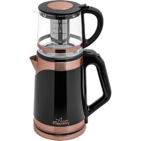 Any Morning Turkish Electric Tea Maker with Auto Shut Off and Boil Dry Protection, Cordless Kettle with Teapot Set and Detachable Filter, 360 Swivel Base, 2 L, 68 oz, 1500W, Black & Copper, DE23203SX in Kuwait