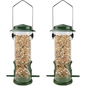 MIXXIDEA Wild Bird Feeders for Outdoors Hanging 2 Pack Stainless Steel Tube Bird Feeder, Water Resistant Finch Bird Feeder for Garden Backyard Decoration Attractive Metal Thistle Feeder (Coffee)
