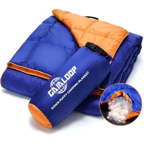 Down Puffy Blanket for Car Camping Outdoor Travel Backpacking, 80% Duck Down & 20% Feather, Lightweight Portable Soft Warm Cozy Duck Down Camping Blanket Quilt