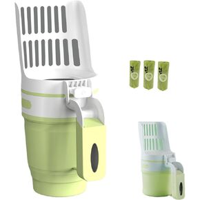 Cat Litter Scoop with Bag Holder, Integrated Detachable Deep Cat Litter Shovel (Green)