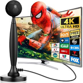 TV Antenna for Smart TV Indoor,Digital TV Antenna Supports 4k1080p for Free Local Channels,360° Reception Long Range Outdoor HDTV Antenna with Strong Magnetic Base,Antenna for TV Without Cable