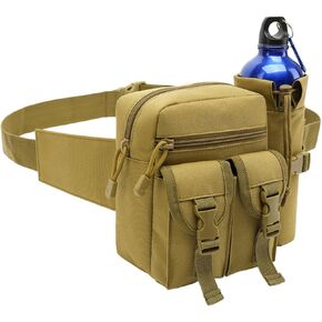 Outdoor Sports Waist Bag Cycling Waist Bag with Bottle Holder Tactic Waist Bag Tactical Fanny Pack for Cycling Running Hiking Fishing Climbing (khaki)