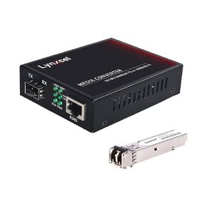 Gigabit Fiber to Ethernet Media Converter, Single Mode Fiber Media Converter with 2Pack Bidi SFP SMF LC Module, 10/100/1000Base-TX to 1000Base-FX SFP to RJ45 Converter, up to 20km, 1 Pair
