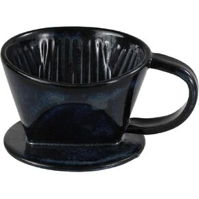 Asayu Japan Ceramic Coffee Pour Over Maker Set in Dark Navy Blue, Slow Brewing Paper Filter Holder and Dripper with 3 Holes for Coffee and Tea - Complete 2PCS Set