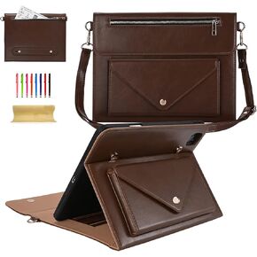 Dteck for iPad Pro 13-Inch M4 Case 2024 Release, Protective Folio Case with Pockets & Pencil Holder, Built-in Stand Wallet Function, PU Leather Portable Crossbody Fold Case with Shoulder Strap, Coffee