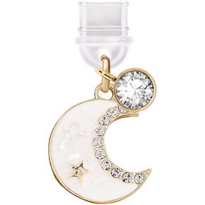 ELISE & FONDA TP416 Type-C USB Charging Port Anti Dust Plug Little Moon and Star Cell Phone Charm for iPhone 15 /Samsung/OnePlus/Xiaomi/oppo Android Phones (White)