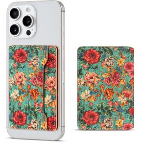 maogoam for MagSafe Wallet, Classic Folio Magnetic Wallet, Stronger Magnetic Card Holder for iPhone 16/15/14/13/12, Soft Oak Veneer Leather Flower Wallet Fit 4 Cards, RFID Blocking. Rose Flower