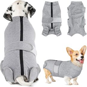 SlowTon Dog Surgery Recovery Suit - Zipper On Dog Onesies After Surgery for Female Male Dog, Abdominal Wounds Bandages Cone/E-Collar Alternative Dog Body Suit (Grey, XL) in Kuwait