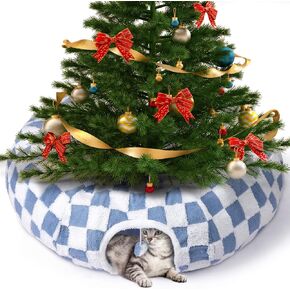 Cat Tunnel Bed Cat Cave for Cats Indoor, Maansfy Large Peekaboo Cat Cave Donut Tunnel Interactive Cat Toy Multifunctional Round Pet Play Tunnel Tube for Kitten Medium Large Cat - Blue