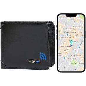 Anti-Lost Bluetooth Wallet Tracker，Trackable Wallet for Men，Leather Mens Wallet with ID Window Credit Card Holder Pocket (Black)