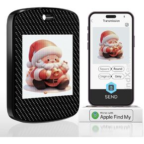 Editable Eink Luggage Tag, DIY Imaging Locator Tag Imbed with Airtag Chips, Smart Ink Screen Key Finder Works with FindMy, Personalized Custom Digital Tag for Pet, Suitcase, Backpack (Black/Square)