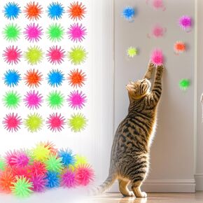 Palksky Interactive Cat Enrichment Toys for Indoor Cat, 24PCS Cat Sticky Balls Toys Wall Down, Self Rolling Scritters Ball Cat Toys, Cat Stimulation Toys for Self Play, Cat Exercise Toys