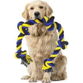Petfecta- Dog Toys for Aggressive Chewers, Extra Long Durable Dog Toy, Natural Cotton, Promotes Dental Health, Indestructible Dog Chew Toys, Ideal for Indoor & Outdoor Play, Yellow & Blue Colors
