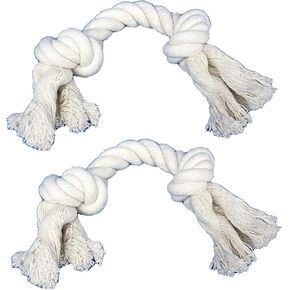 Dog Chew Toys, Tug of War Toys, Dog Rope Toys Kit 2 Pack, Fun Interactive Cotton Ropes for Puppy, Small to Medium Dogs with 2 Knots, 10 Inches Long and 2 Inches Thick, Strong Natural Materials, White