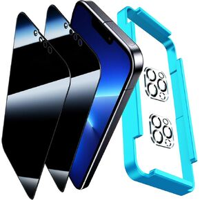 2 Pack 360° Privacy Screen Protector for iPhone 13 Pro Max, with 2 Pack Tempered Glass Camera Lens Protector Accessories, Case Friendly, 4 way Privacy Glass for iPhone 13 Pro Max 6.7"