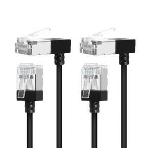 Ultra Thin 90°Downward Angle 6.6ft Cat6 Ethernet Cable-2Pack.Cat 6a LAN Cords Compatible with Computers and Networks(Black)