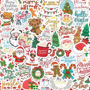 Holographic Sparkly Christmas Stickers, Christmas Party Favors Holiday Stickers, Waterproof Vinyl Xmas Decal, Christmas Gifts for Kids Teens Adults
