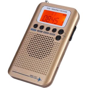 Aviation Radio,AIR/FM/AM/CB/SW/VHF Full Band Portable Shortwave Radio Receiver Handheld Airband Radio Built-in 700mAh Battery LCD Display with Headphone(Gold)