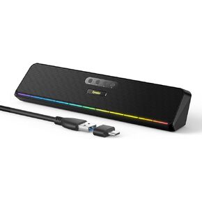 Computer Speakers for Desktop Laptop Tablet, Wired USB Mini Sound Bar Speaker with Stereo Sound, Vibrating Diaphragms, Flowing LED, Plug-n-Play PC Speakers Computer Sound Bar, Bluetooth & USB Input