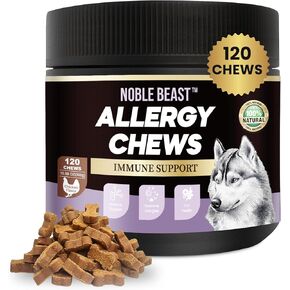 Noble Beast Dog Immune & Allergy Supplement - Itch Relief - Probiotics for Dogs - Skin & Seasonal Allergies - All Natural - Soft Chews with Hemp and Colostrum - Chicken Flavor - 120 Count