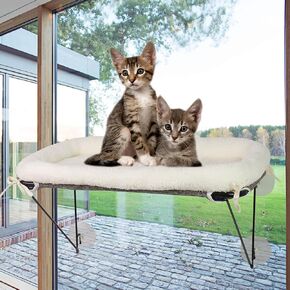 Metal Cat Window Perch - Sturdy Supported with Warm Spacious Pet Bed |Cat Window Hammock for Large Cats Feline Friend to Sunbath Playing