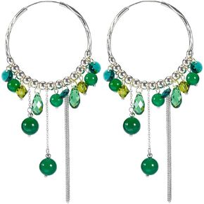 925 Sterling Silver Handmade Unique Hoop Earrings Ethereal Boho Dangle Style Multi Gemstones combination with Long chain Tassels Ideal Jewelry Gift for Women Ladies