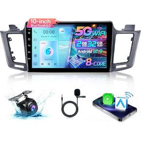 2+32G 8Core Car Radio for Toyota RAV4 2013-2018,5G WiFi 10.1" Touchscreen Stereo Head Unit Android 12 CarPlay&Android Auto Car Radio Support for JBL GPS Mirror Link SWC FM/RDS Backup Camera