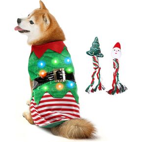 Idepet Christmas Dog Clothes Costume and Christmas Rope Toy with Colorful Light Warm Dogs Christmas Cosplay Funny Pet Outfit New Year Puppy Cats Clothing Dress Up Apparel for Party Holiday (XX-Large)