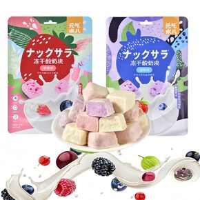 Freeze Dried Yogurt Bites - Real Fruits and Yogurt Combination Snacks， Individually Wrapped, 2 Packs (Strawberry and Blueberry Flavors)