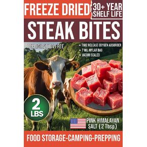 FREEZE MEAT |GRASS FED| Freeze Dried Sirloin Steak Bites Uncooked Cubes| 2 Pounds Equivalent | Backpacking & Camping Food | Preserving Your Future