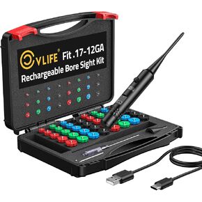 CVLIFE Rechargeable Bore Sight Laser Kit with 64 Adapters fit 0.17 to 12GA Calibers, Professional Red/Green Laser Bore Sight with Button Switch, Powerful Choice for Hunting Bore Sight Tool