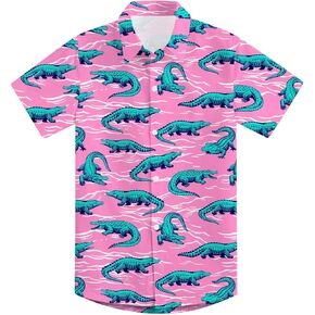 Little & Big Boy's Button Down Hawaiian Shirts Short Sleeve Cool Cartoon Print Dress Tops T-Shirt for Kids 7-14T…