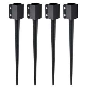 VEVOR Ground Spike for Fence Post, Pack of 6, 24x4x4" OD (3.5x3.5" ID), Durable Metal with Black Powder Finish, Ideal for Mailbox, Deck, and Garden Railings
