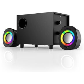 Computer Speakers for Desktop PC, Gaming 2.1 Speaker with RGB Satellites and Subwoofer, Wired USB Powered 3.5mm Aux Speaker for PC,Laptop,Tablet,Phone - Black