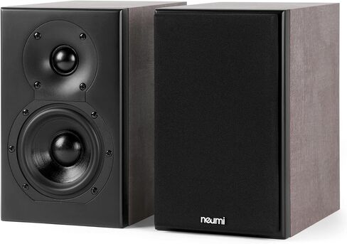 NEUMI Silk 4 Compact 2-Way Bookshelf Speakers, Stereo Pair, Home, Office, Theater Surround Sound, 4 Inch Woofer, 1 Inch Silk Dome Tweeter w/Waveguide, Rear Ported, Light Brown and Black (Renewed) in Saudi Arabia