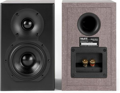 NEUMI Silk 4 Compact 2-Way Bookshelf Speakers, Stereo Pair, Home, Office, Theater Surround Sound, 4 Inch Woofer, 1 Inch Silk Dome Tweeter w/Waveguide, Rear Ported, Light Brown and Black (Renewed) in Saudi Arabia