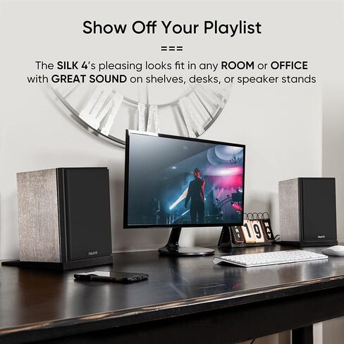 NEUMI Silk 4 Compact 2-Way Bookshelf Speakers, Stereo Pair, Home, Office, Theater Surround Sound, 4 Inch Woofer, 1 Inch Silk Dome Tweeter w/Waveguide, Rear Ported, Light Brown and Black (Renewed) in Saudi Arabia