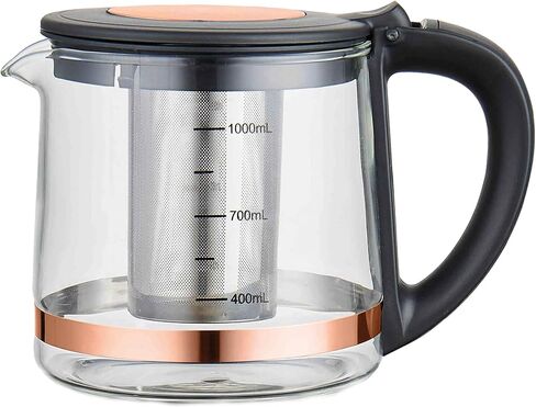 Any Morning Turkish Electric Tea Maker with Auto Shut Off and Boil Dry Protection, Cordless Kettle with Teapot Set and Detachable Filter, 360 Swivel Base, 2 L, 68 oz, 1500W, Black & Copper, DE23203SX in Kuwait