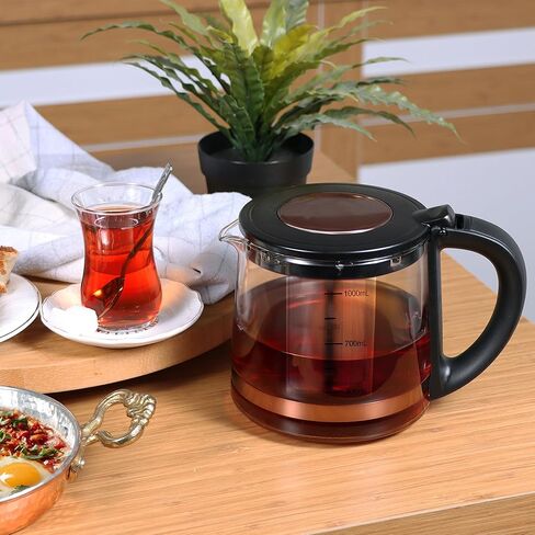 Any Morning Turkish Electric Tea Maker with Auto Shut Off and Boil Dry Protection, Cordless Kettle with Teapot Set and Detachable Filter, 360 Swivel Base, 2 L, 68 oz, 1500W, Black & Copper, DE23203SX in Kuwait