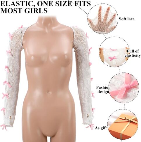 Coume 2 Pcs Women's Mesh Lace Shrug Y2k Aesthetic Arm Sleeves Lace Bolero Shrug Cardigan with Black and Pink Bow Lace Top Shawl for Women Y2k Accessories in Saudi Arabia